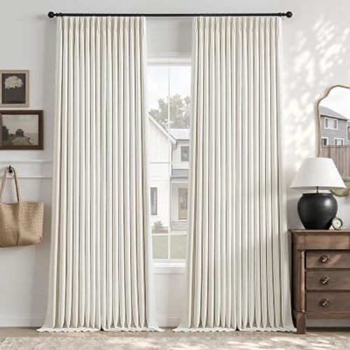 98 Inch Pinch Pleated Blackout Linen Curtains Natural 50 Inch Wide 2 Panels