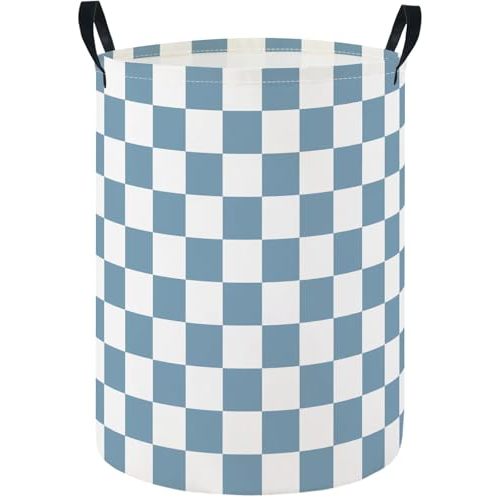 Baby Laundry Hamper Basket Baby Hamper for Nursery Boy and Girl Cute Storage Bin Organizer Boho Room Decor(Blue Checkered)