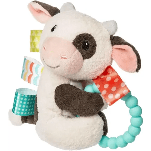 Taggies Soft Baby Rattle with Soothing Teether Ring and Sensory Tags, 6-Inches, Buttercup Cow