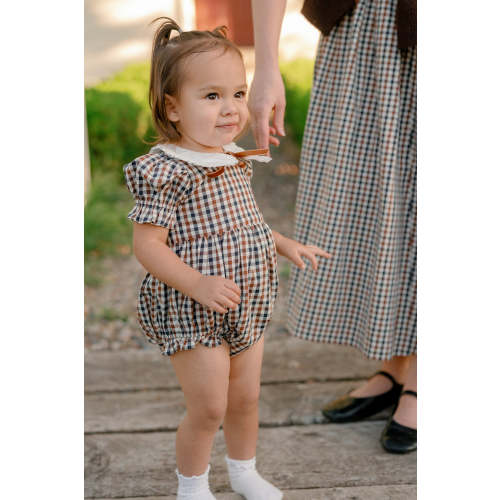 Baby Emery Romper in Chestnut Gingham