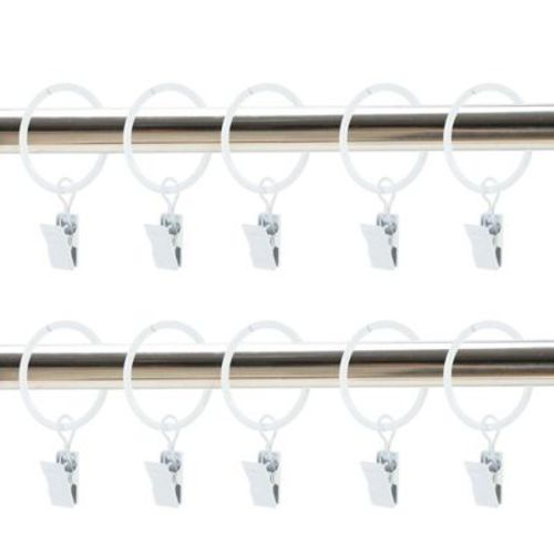 Unique Bargains Curtain Rings with Clips Iron for Hanging Curtains and Shower Curtain 10 Pcs White Thick 0.16" Inner Diameter 1.38"