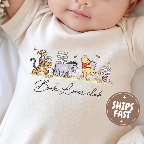 Book Lover Club Onesie®, Little Reader Bodysuit, Pooh Bear One Piece, Reading Baby Outfit, Future Baby Reader Gift, Literary Gift,Book Lover