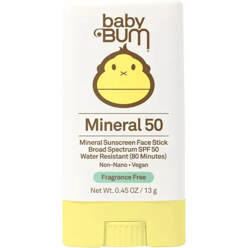 Sun Bum Baby Bum Mineral SPF 50 Sunscreen Stick - Hawaii 104 Act Compliant (Without Octinoxate & Oxybenzone) - UVA/UVB Face and Body Protection - Unscented for Sensitive Skin - Travel Size - 0.45 Oz