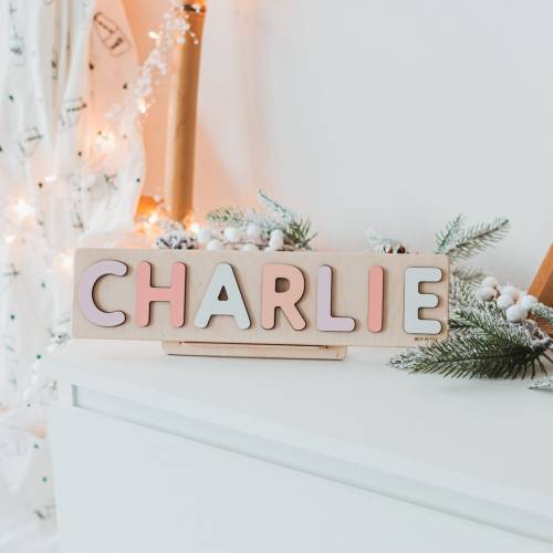 Wooden Name Puzzle - Nursery Decor - Girl First Birthday - Kids Wooden Toys - Newborn Gift - Personalized Toy - Pastel Room Decor - Stim Toy