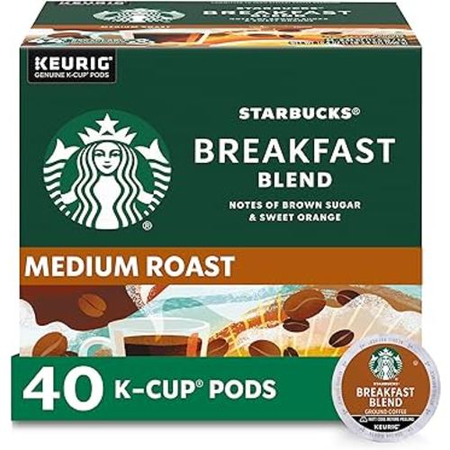 Starbucks K-Cup Coffee Pods, Medium Roast, Breakfast Blend for Keurig Brewers, 100% Arabica, 1 Box (40 Pods)
