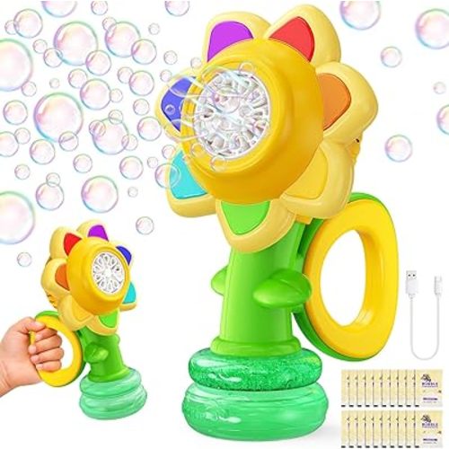 Yunaking Bubble Machine Wands Kids Toys: Type-C Rechargeable Bubbles Gun Maker LED Light Outdoor Toys for 3 4 5 6 7 8 Boy Girl Toddlers Kids Party Wedding, Gift for Birthday Easter Valentines Xmas