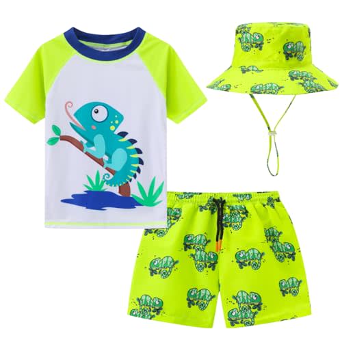 Toddlers Baby Boys' 3-Piece Rashguard Sets Swimsuits Bathing Suit with Hat Surfing Swimwear Sunsuit UPF 50+