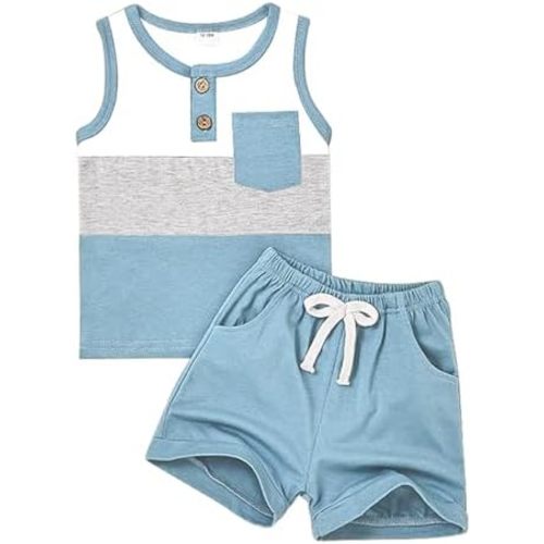 Boy Clothes Toddler Baby Boys Summer Outfits Sleeveless Patchwork T-Shirt Shorts Set 6 Months-4T