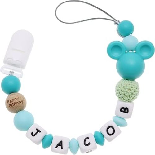 Personalized Pacifier Clip with Name, Customizable Mouse Pacifier Leash for Baby, Universally Fit All Pacifiers (Green)
