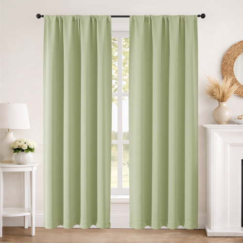 MKHILL Aether 40x84 Light Green Blackout Curtains Set of 2, 84 Inch Long Rod Pocket Thermal Insulated Light Blocking Window Drapes, Each 40" W x 84" L