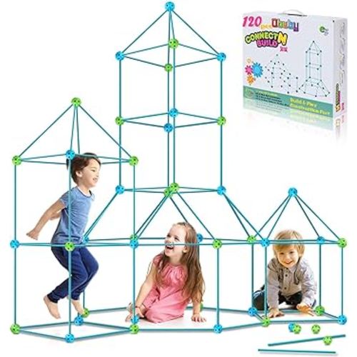 Kids Fort Building Kit 120 Pieces Construction STEM Toys for 3 4 5 6 7 8 9 10 11 12 Years Old Boys and Girls Ultimate Forts Builder Gift Build DIY Educational Learning Toy for Indoor & Outdoor