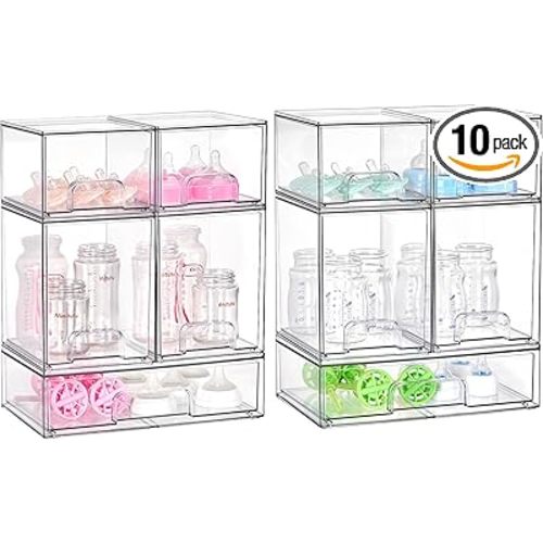 Vtopmart 10 Pack Baby Bottle Organizer Set, Stackable Storage Drawers Ideal for Kichen Countertop, Vanity, Bathroom, Cabinet, Pantry Organization