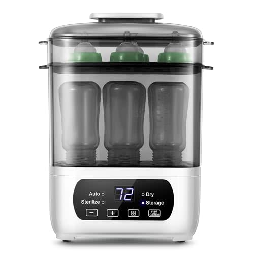 AMZBABYCHEF Baby Bottle Steamer and Dryer, Electric Steamer and Dryer for Baby Bottles, 4-in-1 Bottle Steamer and Dryer, Universal Fit for All Bottles, LED Touch Screen, Auto Shut-Off