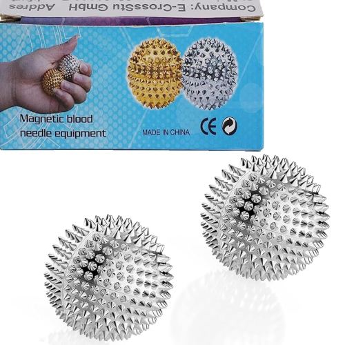 Spiky Massage Ball, Magnetic Balls, Hand Massage Ball Silver Ball 1 Pair, Hand Acupuncture Ball Massage for Adult and Kid, Hand Exercise Squeeze Balls for Pain Pressure and Stress Relief