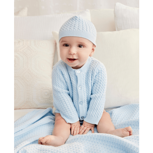 Blue Cable Sweater and Hat