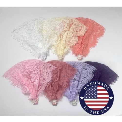 Veil Headband for Baby Girls - Traditional Catholic Chapel Veil - Purple Lace Mass Mantilla - Small Hair Head Covering - Ark of the Covenant