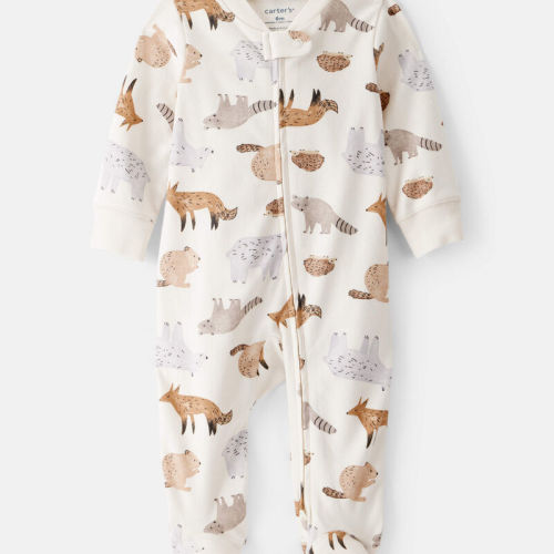 Baby Boy Fox Print 100% Cotton Long-Sleeve Sleeper - White | Carter’s Oshkosh Canada