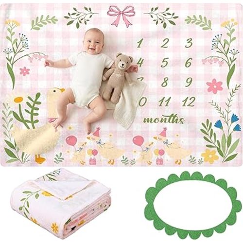 Frienda Silly Goose Baby Milestone Monthly Blanket 40" x 50" Flannel