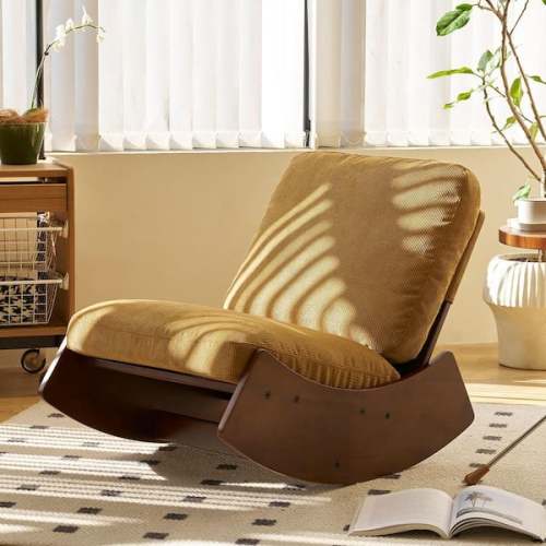 35.4 in. Orange Upholstered Glider Rocking Chair with Solid Wood Frame Nursery Chair with Smooth Motion