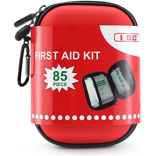 I GO 85 Pieces Hard Shell Mini Compact First Aid Kit, Small Personal Emergency Survival Kit for Travel Hiking Camping Backpacking Hunting Marine Car