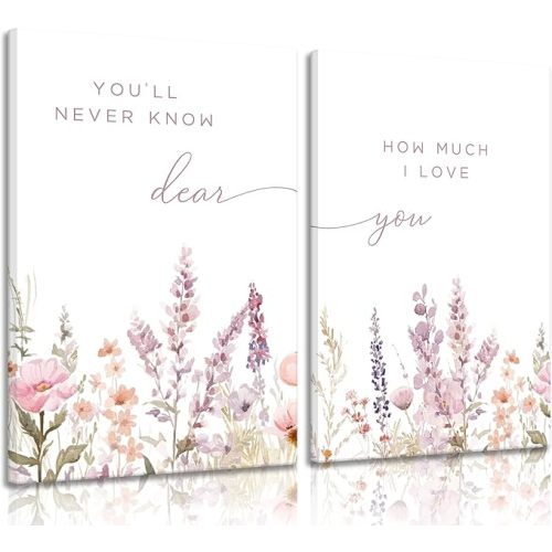 KADEYEE 2 Pcs Wildflower Nursery Wall Art Boho Flower Botanical Sentence Wall Decor Paintings Baby Girl Nurseries Pictures Posters Prints for Nursery Baby Room Bedroom Living Room Home Decoration