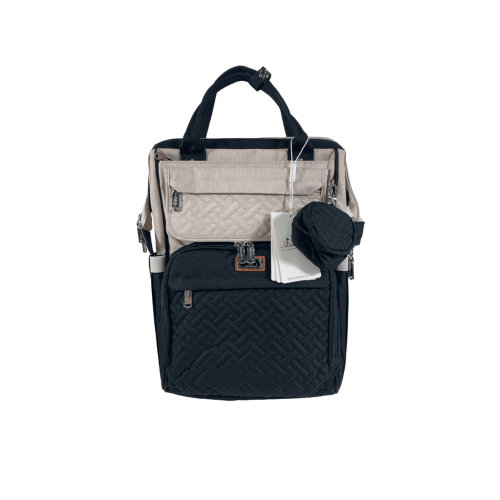 BabbleRoo Diaper Bag Backpack, Black/Apricot, Wide Top