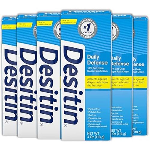 Desitin Daily Defense Baby Diaper Rash Cream with 13% Zinc Oxide Barrier Cream to Treat, Relieve & Prevent Diaper Rash, Hypoallergenic, Dye-, Phthalate- & Paraben-Free, 4 oz, 6 Pack