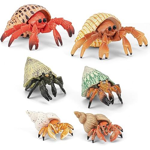 6PCS Hermit Crab Figurines Toys,Ocean Sea Animals Toys Figures, Realistic Soft Sea Creatures Toys for Kids Boys Girls,Birthday Gifts Cake Toppers Decoration for Toddlers Boys Girls