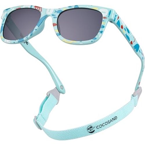 COCOSAND Flexible Baby Sunglasses with Strap Polarized UV Protection for Toddler Infant Newborn Boy Girl Age 0-24 Months