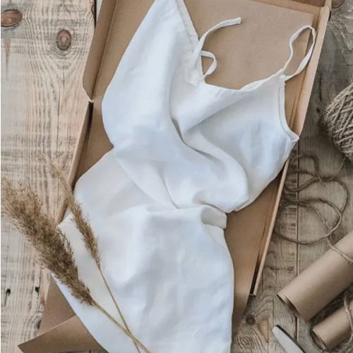 Adjustable Linen Nightdress in White Size XS/S