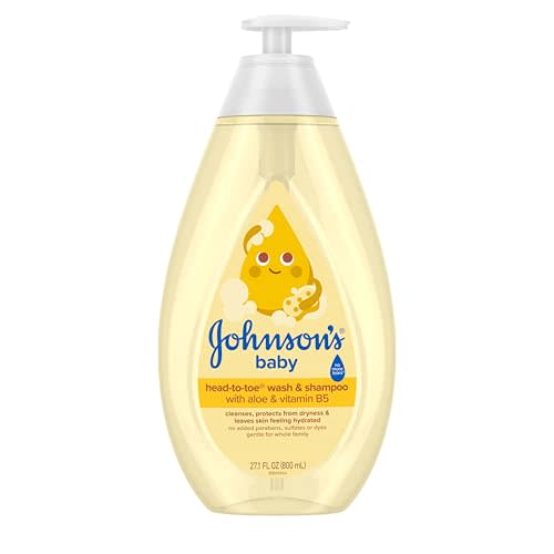 Johnson's Baby Head-to-Toe Wash & Shampoo, Tear Free, 27.1 fl. oz | Aloe & Vitamin B5, No More Tears Formula, Hypoallergenic, pH Balanced, Safe for Newborns, No Added Parabens, Dyes & Sulfates