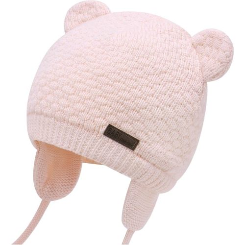 Baby Winter Hat, Bear Knit Earflaps Cotton Lined for Toddler Kids