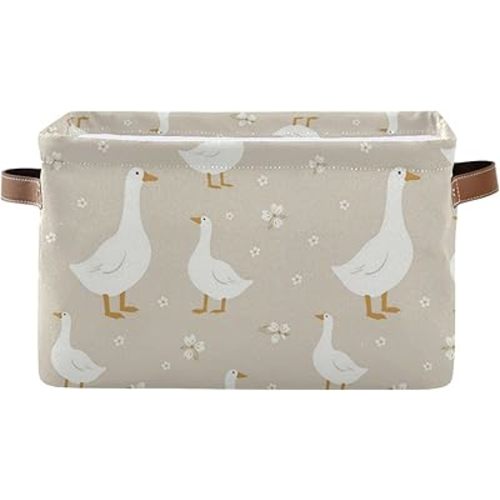 Aslsiy Storage Basket Cute White Gooses Nursery Bins Baby Box Canvas Clothes Shelf Basket Laundry Hamper Gift Basket for Home Closet 1 Pcs