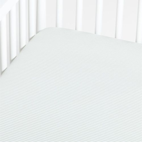 Green Stripe Organic Cotton Heathered Jersey Baby Crib Fitted Sheet