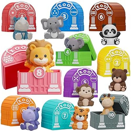 Learning Toy for Toddlers 1 2 3 Year Old, Montessori Educational Counting, Matching & Sorting Sensory Toys, 10 Safari Animals & 10 Zoos, Birthday Easter Gift for Baby Boy Girl Age 12-18 Months