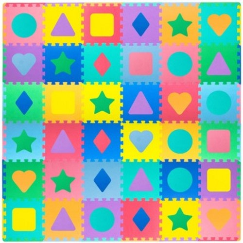 Prosource Kids Shapes and Colors Floor Play Mat 3/8-in, 36 Sq Ft - 36 Tiles