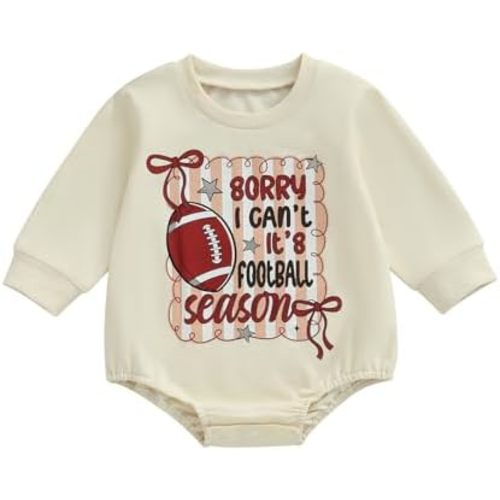 BemeyourBBs Newborn Baby Girl Football Clothes Bubble Romper Sweatshirt Romper Fall Cute One Piece Outfit