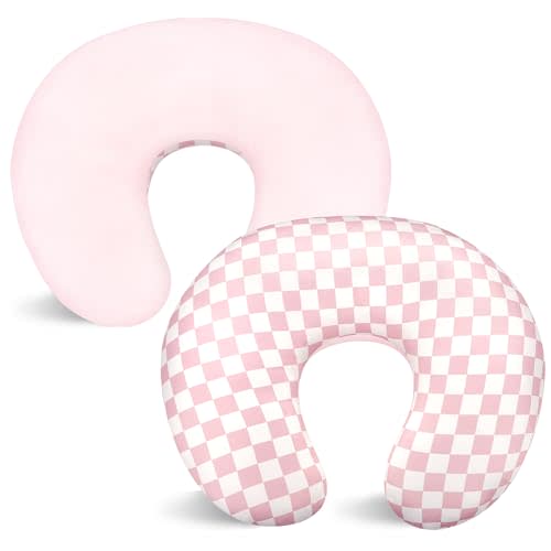 Nursing Pillow Cover 1 Pack, DAYEEBALL Double-Sided Removable Nursing Cover for Baby Girls Boys Newborn, Stretchy and Soft Reversible Slipcover for Breastfeeding Pillow, Pink Checkerboard (Only Cover)