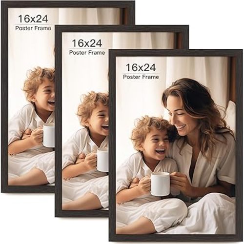 16x24 Picture Frame Set of 3, Black Wood Grain 16x24 Frames for Horizontal and Vertical Wall Mounting (3 pack,Black)