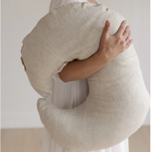 Nursing Pillow & Cover- Moon Shape- Oat Natural – Linen Label