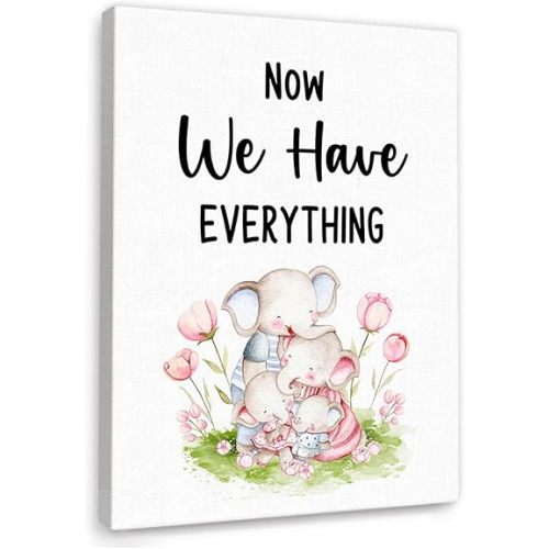 Elephant Family Wall Decor,Now We Have Everything Wall Art Canvas Framed for Nursery Baby Room Wall Decor 51
