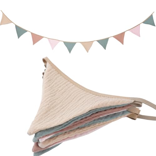 Pennant Banner Bunting Flags Multicolor, Garland Triangle Banners Fabric for Boho Shower Wedding Party Decorations Nursery Playroom Decor(Pastel)