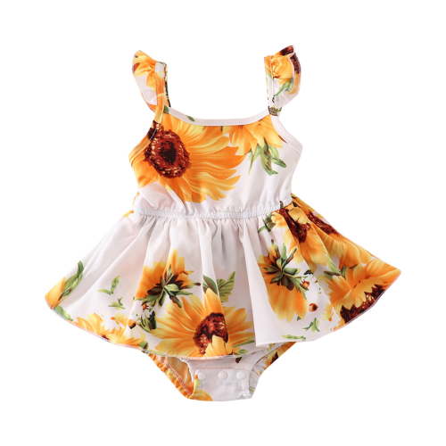 Toddler Jumpsuits Baby Girl Clothes Sleeveless Sunflower Floral Romper Jumpsuit Cute Baby Girl Clothes White Playwear 6 Months-9 Months