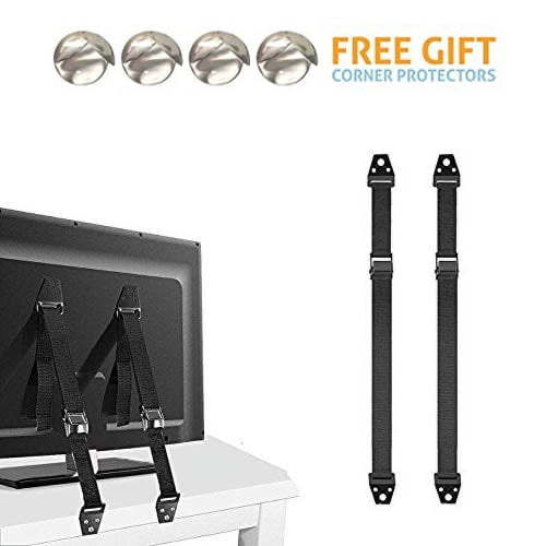 Furniture and TV Anti-Tip Straps (2-Pack) for Baby Proofing & Child Protection | Adjustable Wall Anchor Safety Kit | Secure Cabinets & Bookshelf from Falling-Black