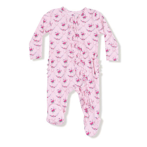 2-Way Zip Ruffle Footie, Rose Garden Trellis