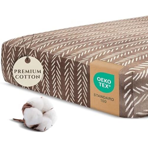 Pobi Baby Crib Sheets for Boys, Soft Cotton Blend, 1-Pack (Wildlife Brown)
