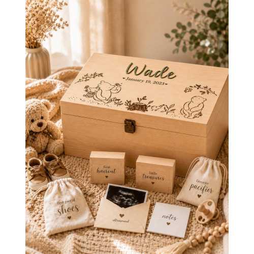 Winnie the Pooh Baby Keepsake Box, Personalized Pooh Memory Box, Pooh Baby Shower Gift, Classic Pooh Nursery Gift Engraved Baby Keepsake Box
