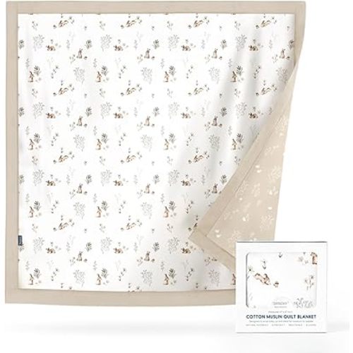 GRSSDER Cotton Muslin Quilt Blanket - Silky Soft and Breathable Baby Blanket Quilt, Oversized Muslin Blankets for Newborns, Toddlers & Kids, 6 Layers Reversible Design for All Seasons, 47" x 47"