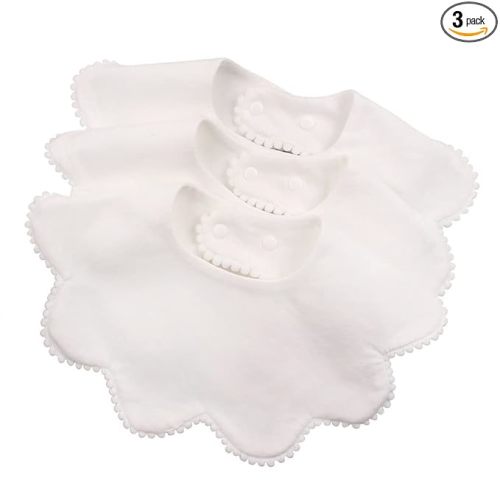 3 PCS White Flower Baby Bibs Infant Burp Clothes for Baby Girls Saliva Towel Cotton Infant Toddler Girls Bibs (3PCS-White)