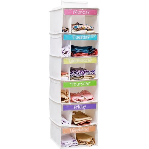 Kids Clothes Organizer, Weekly Clothes Organizer for Kids, Weekday, 6 Shelf